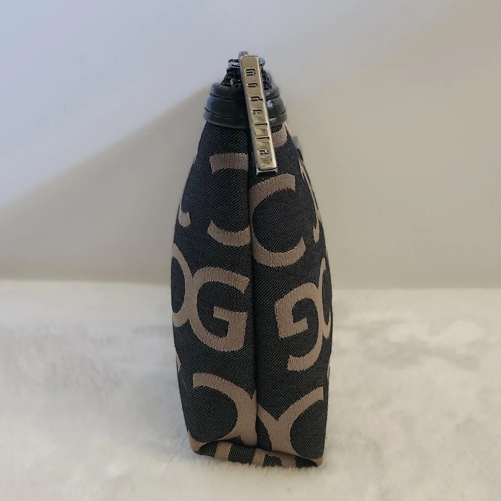 Modella Black Olive Green Logo Striped Cosmetic Bag Pouch